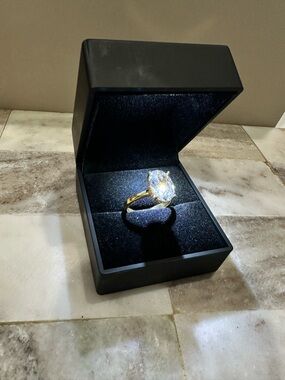 Gold-Plated Ring with Clear Oval Crystal